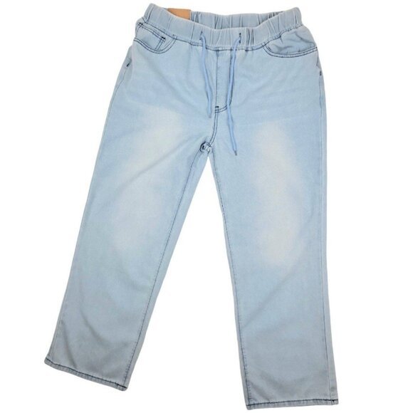 Womens XL comfy elastic tie waist wide leg relaxed light wash distressed jeans - Picture 3 of 11